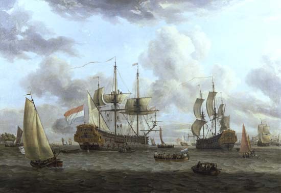 Dutch Shipping Scene in a Wide Estuary od Abraham J. Storck