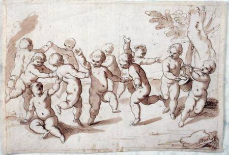 A group of dancing putti (pen & brown ink with wash over black chalk on paper) od Abraham Jansz. van Diepenbeeck