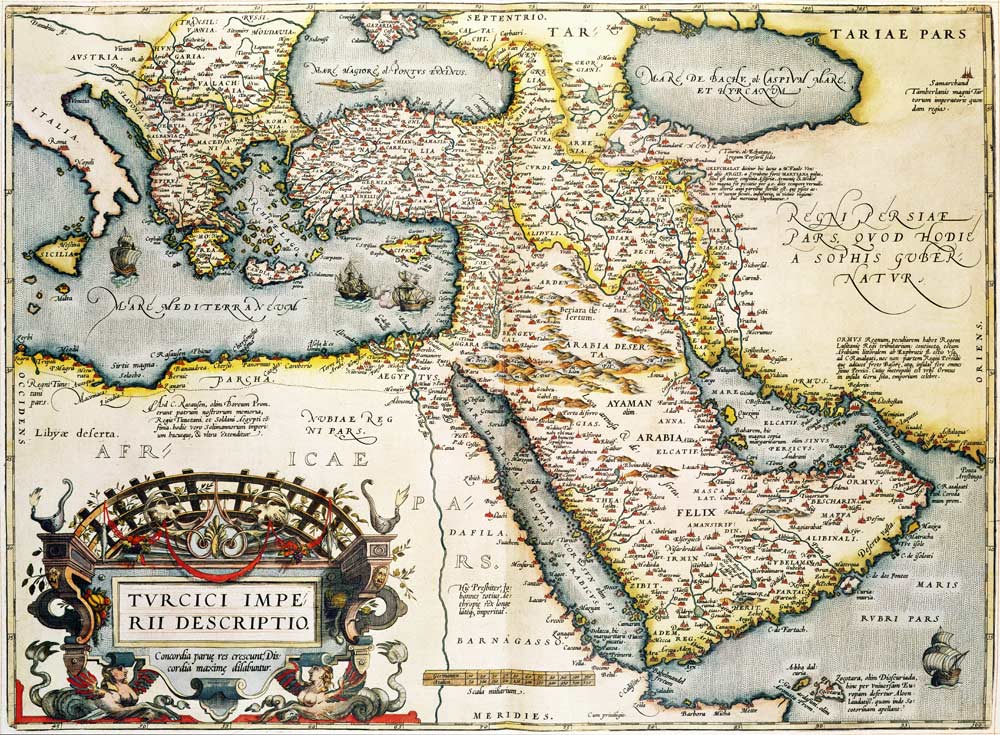 Map of the Middle East, from Theatrvm Orbis Terrarvm od Abraham Ortelius