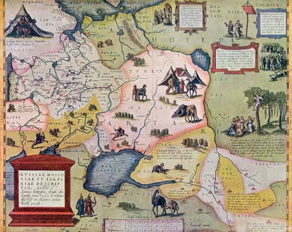Map of the Russian empire in the sixteenth century, copy of an original of 1571 (colour litho) od Abraham Ortelius