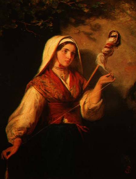 Young Woman Spinning Wool od Abraham Solomon