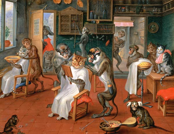Barber's shop with Monkeys and Cats od Abraham Teniers