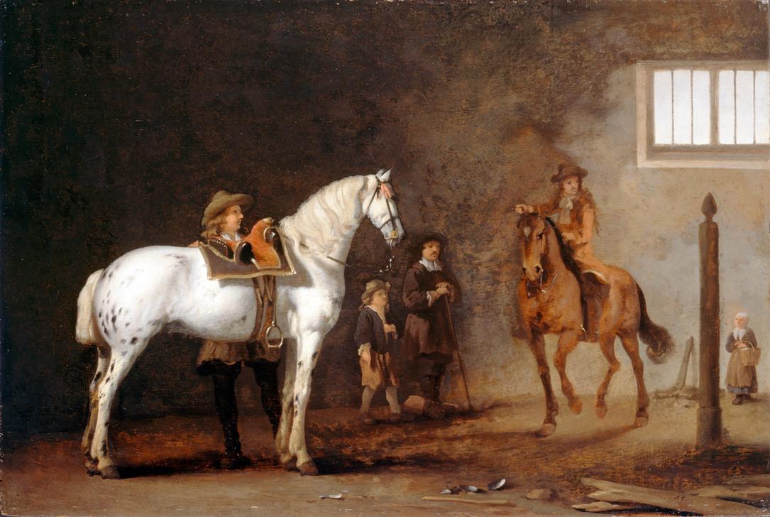 Weißes Pferd in einer Reitschule od Abraham van Calraet