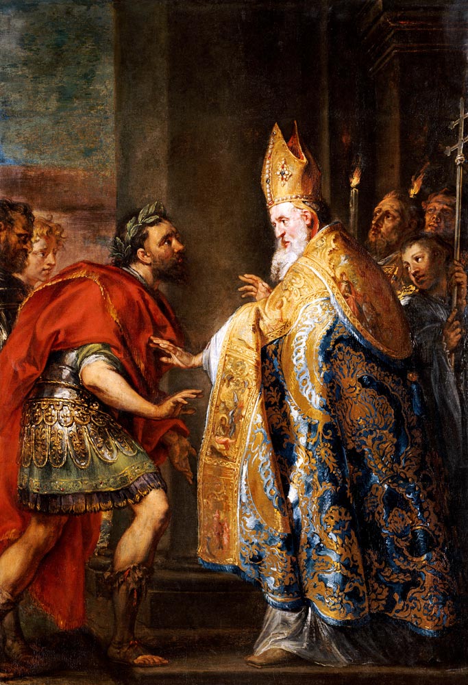 Kaiser Theodosius vor dem Heiligen Ambrosius. od Abraham van Diepenbeeck