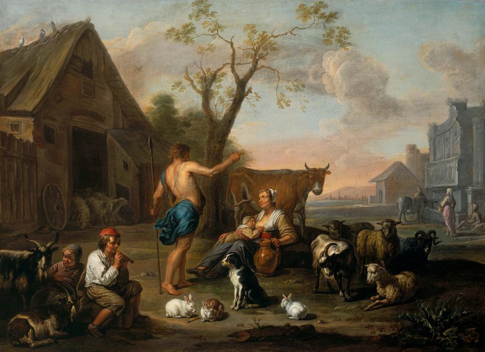 Animals and Figures in a Farmyard od Abraham Willemsen