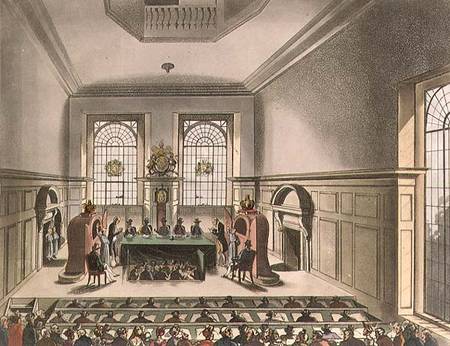 Cooper's Hall, Lottery Drawing, from Ackermann's 'Microcosm of London' od A.C. Rowlandson