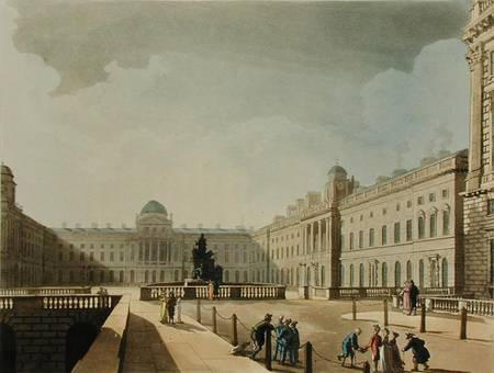 Somerset House, Strand, from 'Ackermann's Microcosm of London', engraved by John Bluck (fl.1791-1819 od A.C. Rowlandson