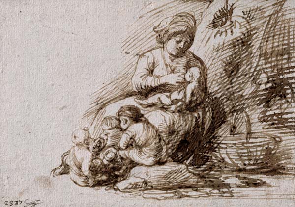 Woman Breastfeeding (pen & ink on paper) od Adam Elsheimer