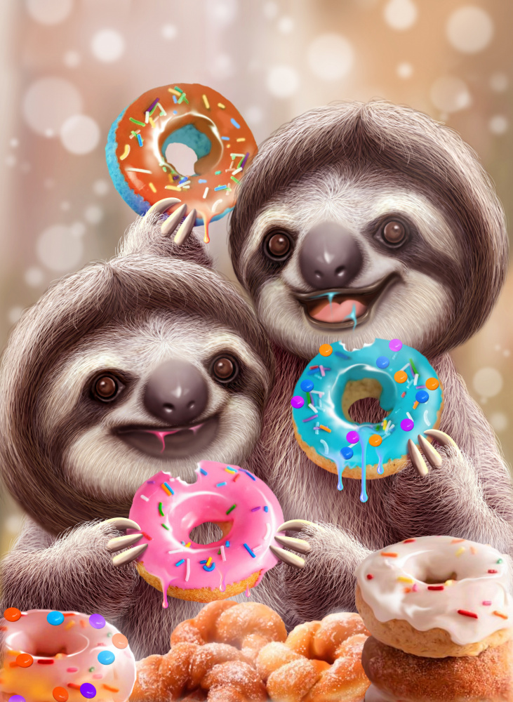 SLOTHS EATING DONUTS od Adam Lawless
