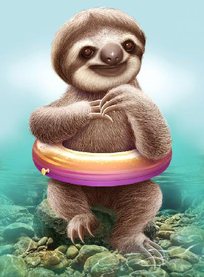 YOUNG SLOTH WITH BUOY