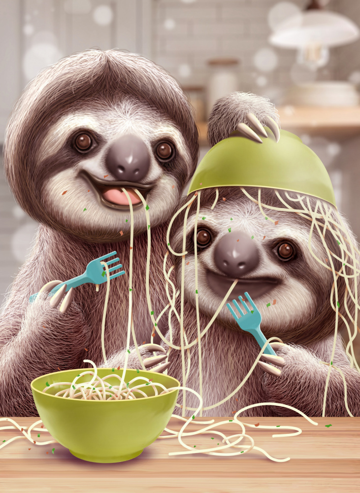 YOUNG SLOTH EATING SPAGETTI od Adam Lawless