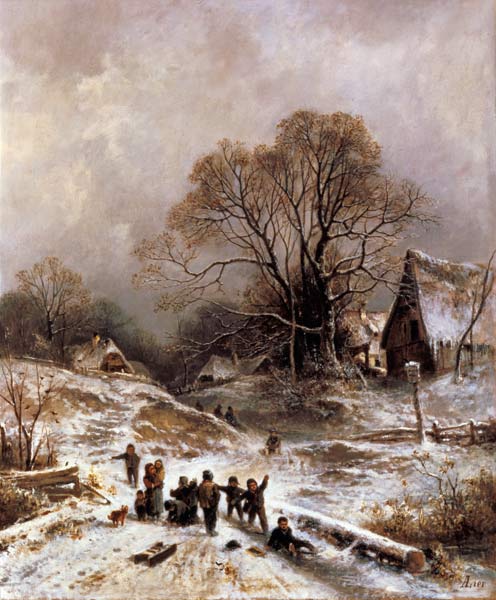 Children playing in the snow od Adolf Heinrich Lier