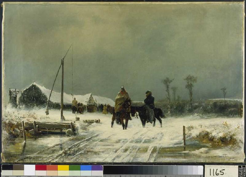 Rastende Ulanen im Schnee in der Wallachei. od Adolf Schreyer