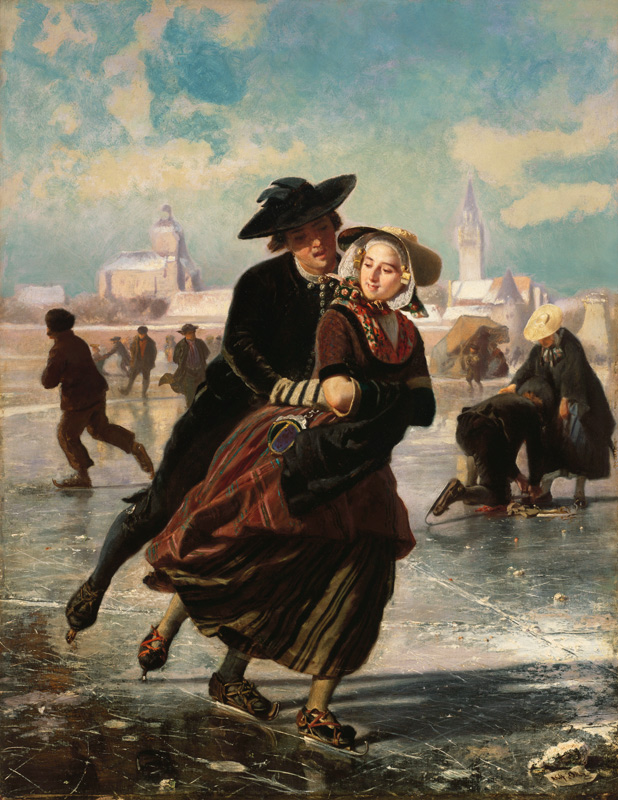 Schlittschuhlaufendes Paar. od Adolf Alexander Dillens