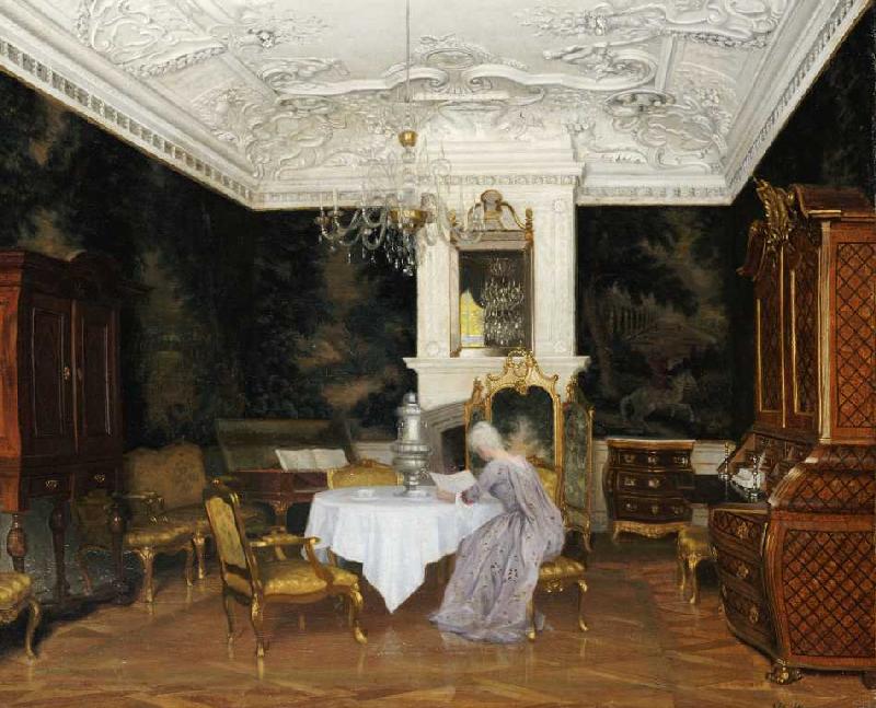 Dame in einem Interieur, Fredensborg od Adolf Heinrich Hansen