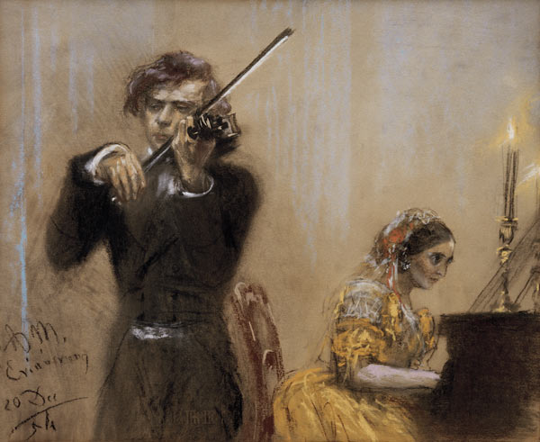 Clara Schumann et Joseph Joachim en concert od Adolph Friedrich Erdmann von Menzel