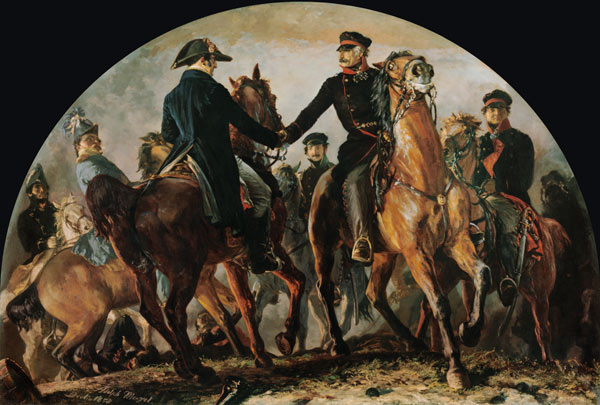 Blüchers meeting with Wellington after the battle V . bark Alliance (Waterloo) od Adolph Friedrich Erdmann von Menzel