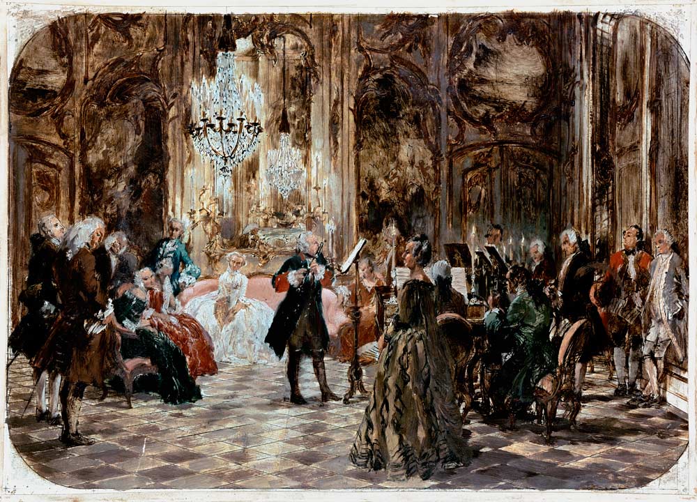 Flötenkonzert Friedrich des Großen (Studie) od Adolph Friedrich Erdmann von Menzel