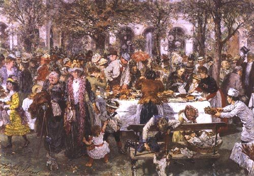 Sideboard dressé pour Le petit déjeuner par La boulangerie fine at Kissingen od Adolph Friedrich Erdmann von Menzel