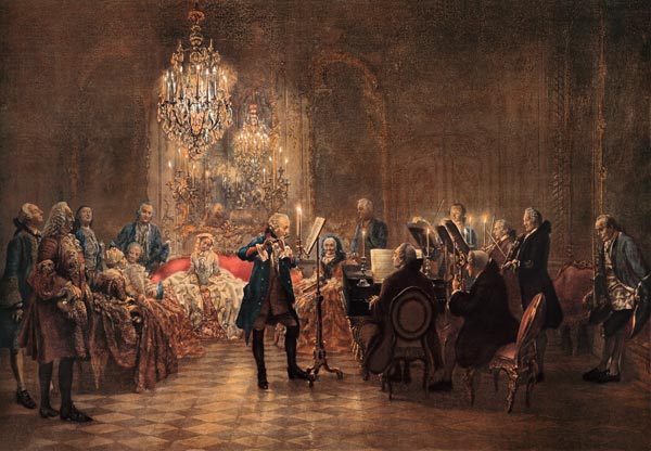 Flétnový koncert v Sanssoucim ( rekonstrukce originálu). od Adolph Friedrich Erdmann von Menzel