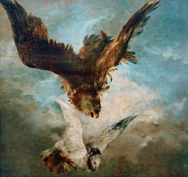 Faucon se précipitant sur une colombe od Adolph Friedrich Erdmann von Menzel