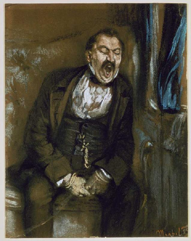 Yawning sir in the railway coupé. od Adolph Friedrich Erdmann von Menzel