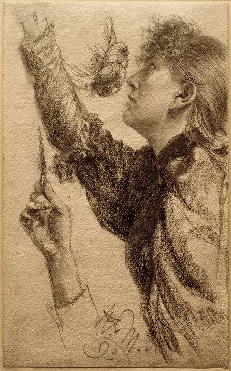 Studie zu einer jungen Frau mit erhobenem Arm od Adolph Friedrich Erdmann von Menzel
