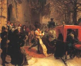 Gustave Adolphe accueilleson épouse devant Le château de Hanau