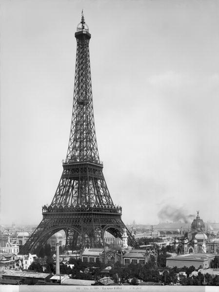 The Eiffel Tower (1887-89) photographed during the Universal Exhibition of 1889 in Paris, architect  od Adolphe Giraudon