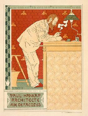 Reproduction of a poster advertising the architectural practice of Paul Hankar