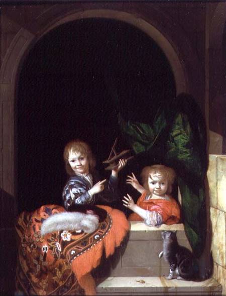 Two Children with a Mousetrap od Adriaan van der Werff