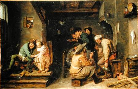 A tavern interior with peasants carousing od Adriaen Brouwer