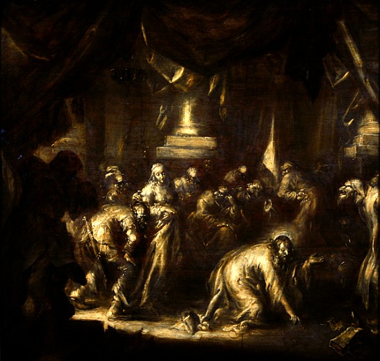 Jesus and the Adulteress (grisaille on wood) od Adriaen Pietersz. van de Venne