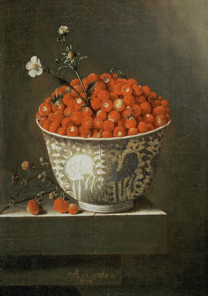Still Life with Wild Strawberries in a Chinese Bowl od Adrian Coorte