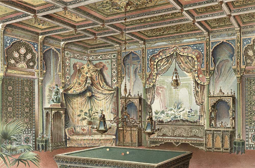 A Moorish billiard room, illustration from La Decoration Interieure, published c.1893-94 od Adrien Simoneton