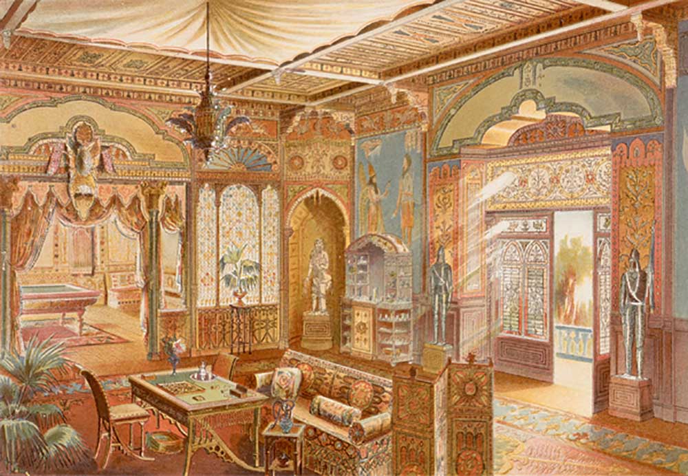 Games room in Assyrian style, illustration from La Decoration Interieure published c.1893-94 od Adrien Simoneton