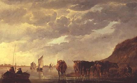 A herdsman with five cows by a river od Aelbert Cuyp