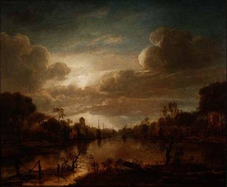 A river landscape by moonlight od Aert van der d.Ä Neer
