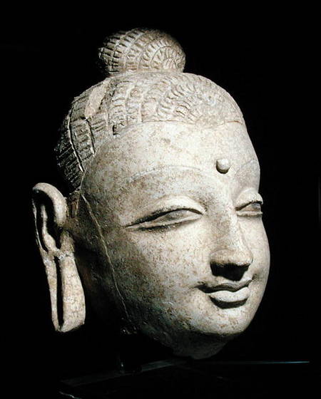 Head of a smiling Buddha, Greco-Buddhist style, from Afghanistan od Afghan School