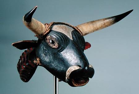 Bull Mask, Bijogo Culture, Bissagos Islands (wood, glass, horn & leather) od African