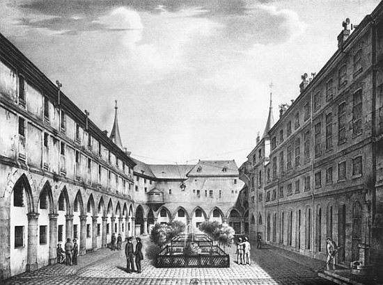 View of the Men''s Yard at the Conciergerie Prison; engraved by Alphonse Urruty (1800-70) c.1831 od (after) Collard