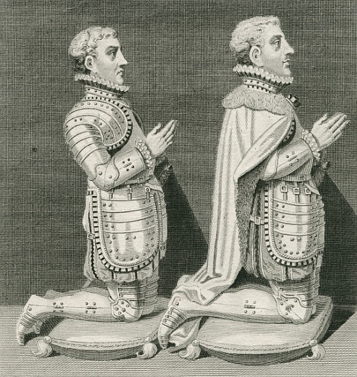 Henry Stuart, Lord Darnley and his brother Charles Stuart, Earl of Lennox, kneeling before their mot od (after) English School