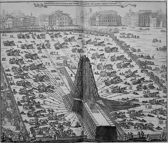 Erecting the Ancient Egyptian Obelisk in St. Peter''s Square, Rome; engraved by Niccola Zabag od (after) liaItalian School