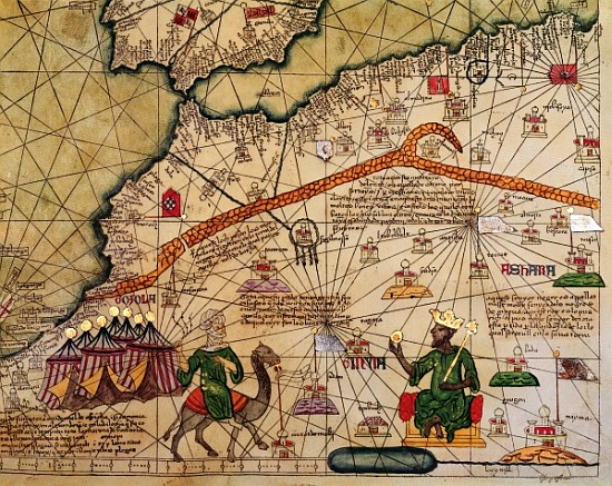Detail of Copy of a Catalan Map of Europe and North Africa, presented to Charles V of France in 1381 od (after) Abraham Cresques
