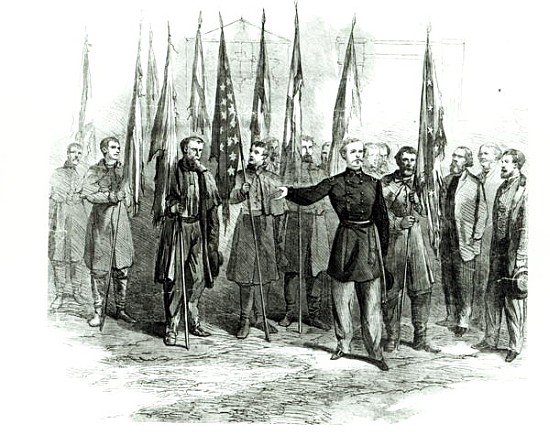 General Custer presenting captured Confederate flags in Washington on October 23rd 1864 od (after) Alfred R. Waud