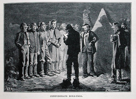 Confederate Roll-call; engraved by Ernst Heinemann (1848-1912), illustration from ''Battles and Lead od (after) Allen Carter Redwood