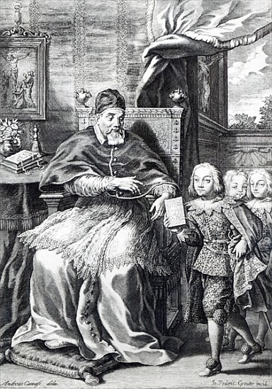 Pope Urban VIII with his nephews; engraved by Johann Friedrich Greuter od (after) Andrea Camassei
