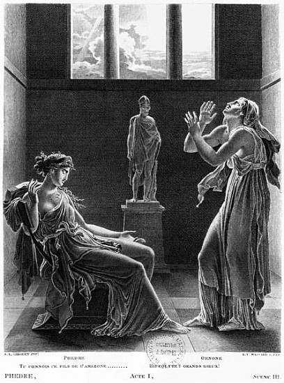 Phaedra and Oenone, illustration from Act I Scene 3 of ''Phedre'' Jean Racine (1639-99) ; engraved b od (after) Anne Louis Girodet de Roucy-Trioson