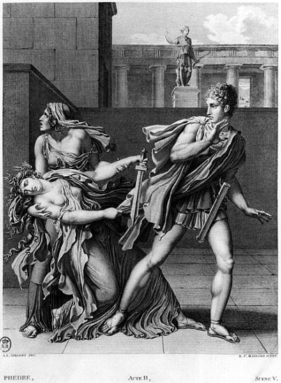 Phaedra, Oenone and Hippolytus, illustration from Act II Scene 5 of ''Phedre'' Jean Racine (1639-99) od (after) Anne Louis Girodet de Roucy-Trioson