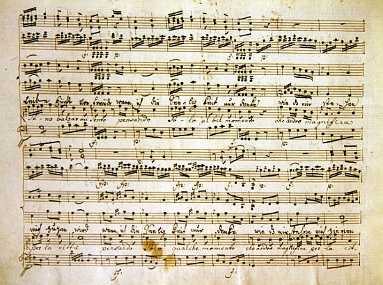 Late c18th copy of a manuscript page from the score of ''La scuola de'' gelosi'' od (after) Antonio Salieri